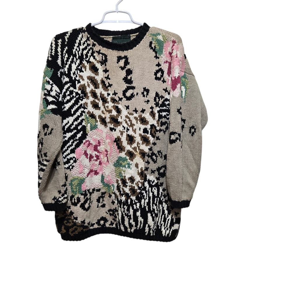 Cullinane Hand Knitted Vintage Patchwork Animal Print Floral Sweater Small